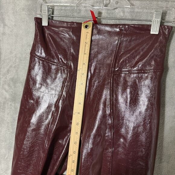 Spanx Pants Women Small Faux Patent Leather Leggings Ruby Burgundy Pull On - Picture 6 of 10